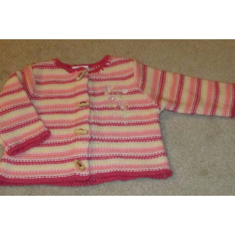 Girls 6 9 month cardigan sweater yellow orange pink flowers striped